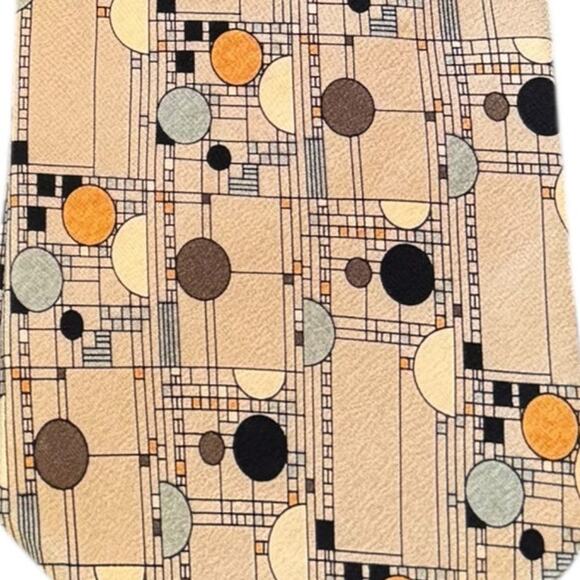 Vtg Frank Lloyd Wright 100% Silk Hand Made Korea Taupe Confetti Neck Tie - Picture 5 of 6